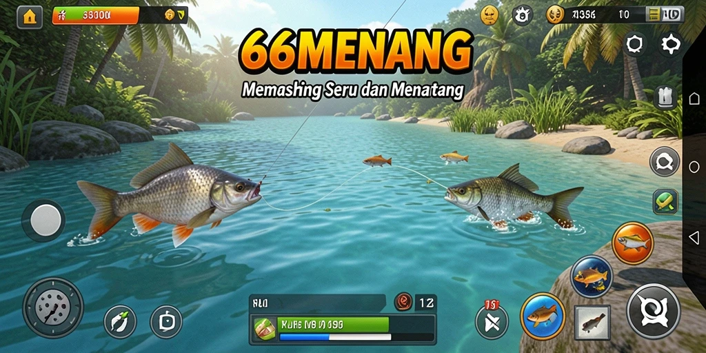 Tampilan menarik dari gameplay melempar pancing di 66MENANG.