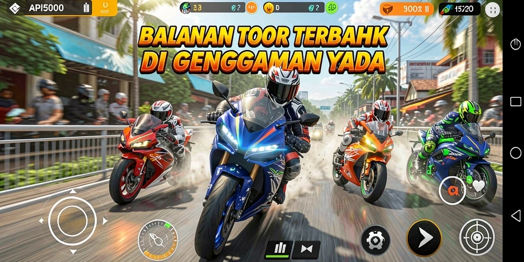 Tampilan gameplay mendebarkan dari API5000 saat balapan motor.