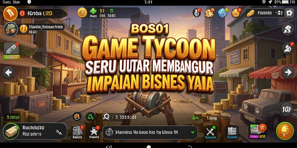 Tampilan gameplay BOS01 dengan berbagai elemen bisnis menarik.
