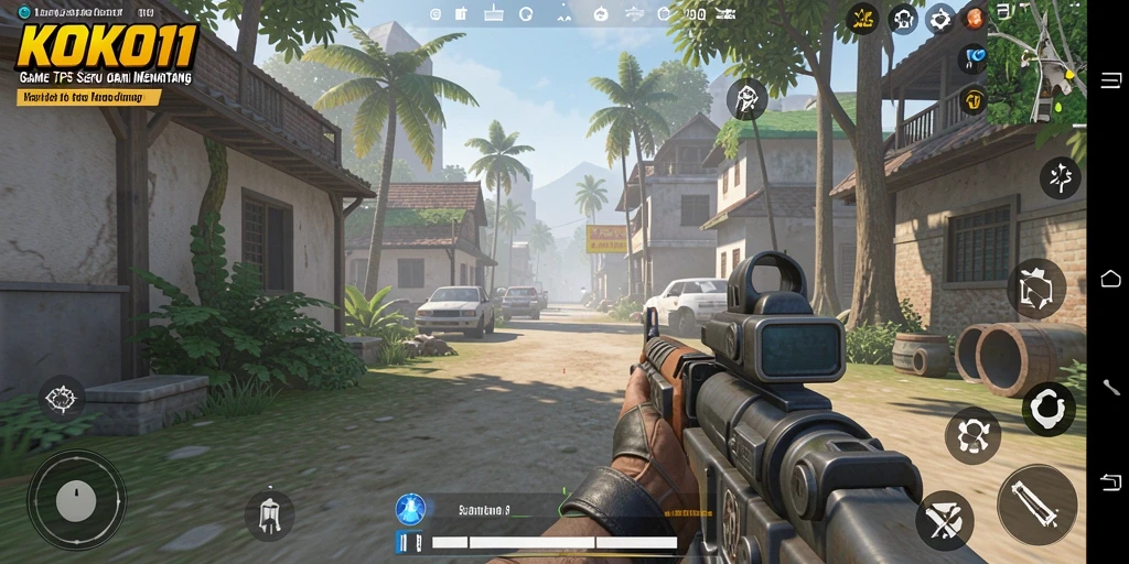 Screenshot gameplay KOKO11 dengan aksi tembak menembak yang intens.