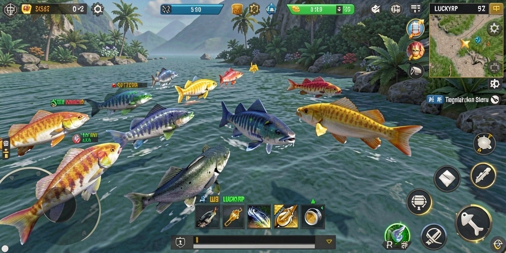 Tampilan gameplay LUCKYRP menembak ikan dengan grafik menawan.