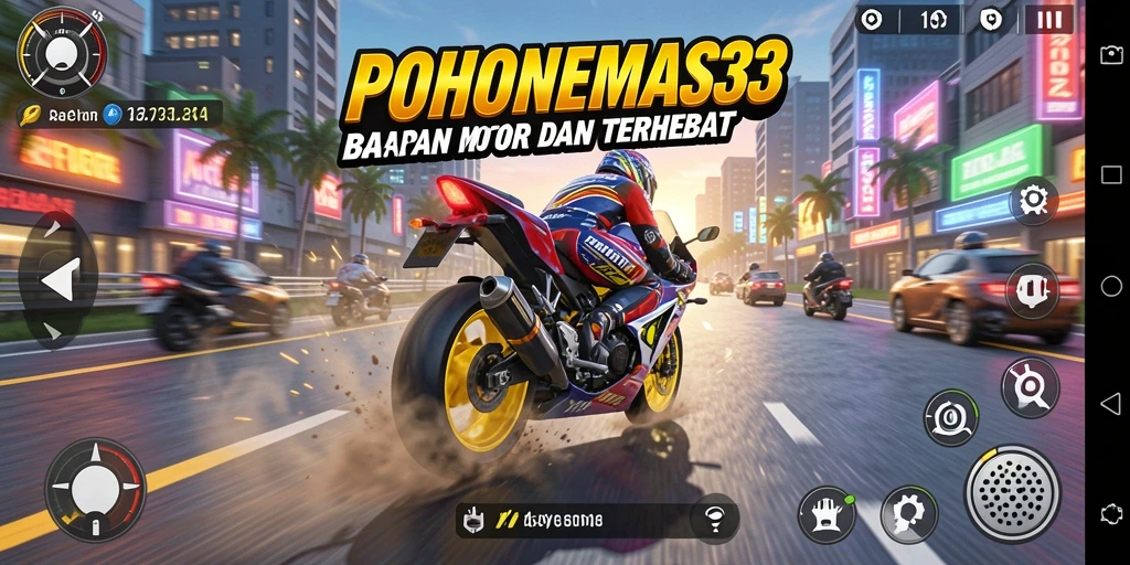 Tampilan gameplay mendebarkan di POHONEMAS33 saat melaju dengan kecepatan tinggi.