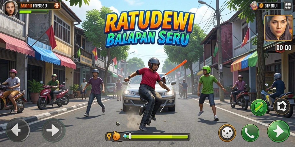 Tampilan seru saat balapan di RATUDEWI dengan mobil cepat.