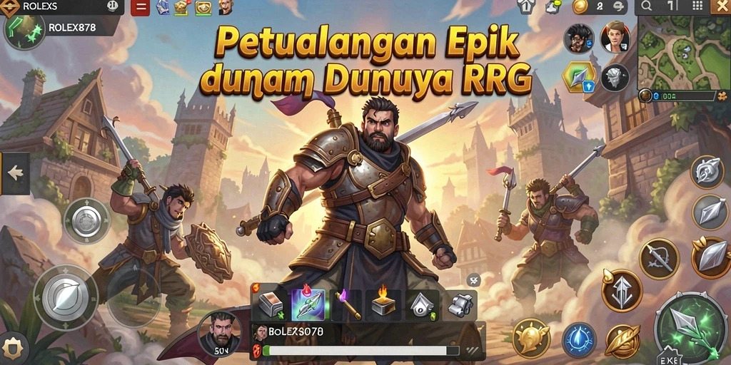 Screenshot gameplay ROLEX878 yang menampilkan pertarungan epik dalam RPG.