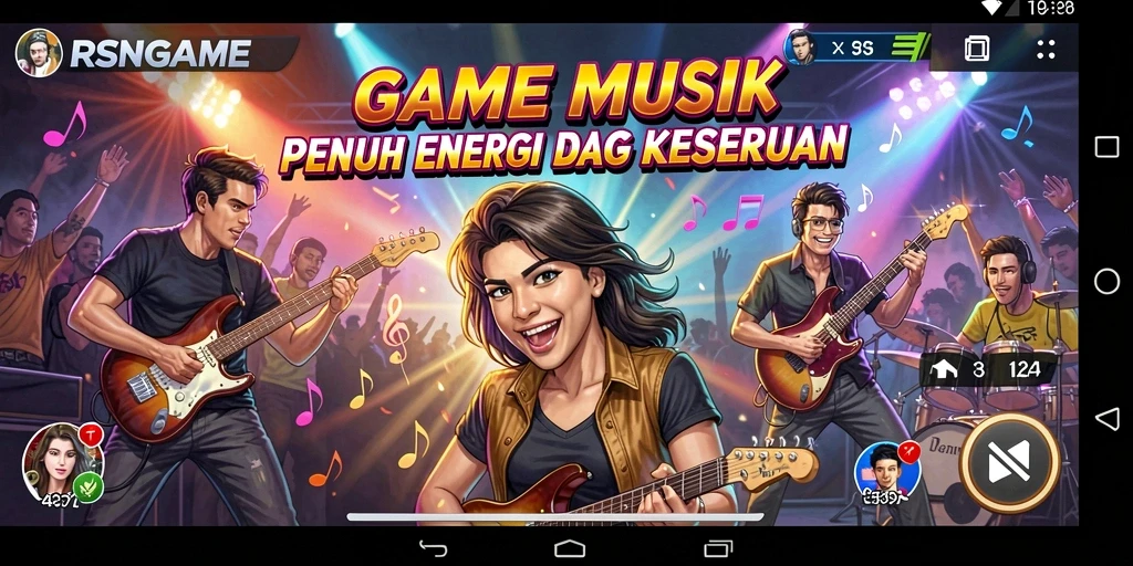 Screenshot utama RSNGAME menampilkan pemain yang asyik mengikuti irama musik.